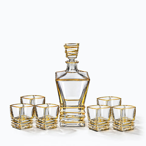 Ancien Service à Whisky Art Déco Galuchat, avec son ombre portée, sur fond blanc