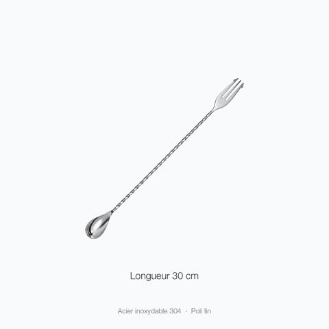 Cuillère de bar Olivette sur fond blanc avec sa cote de hauteur : 30 cm
