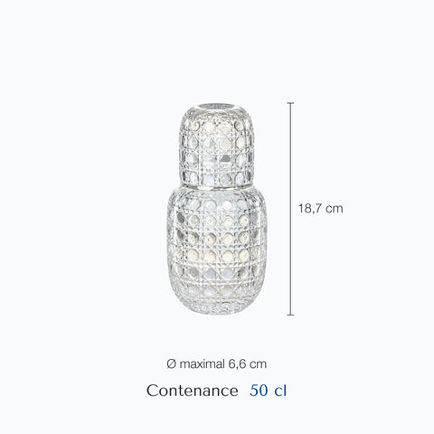 Dimensions : Belle Carafe d'eau Aqualina (hauteur 18,7 cm, diamètre 6,6 cm, contenance 50 cl)