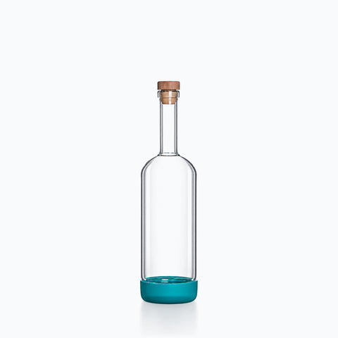 bouteille à sirop en verre transparent, col étroit, bouchon plat et base souple colorée
