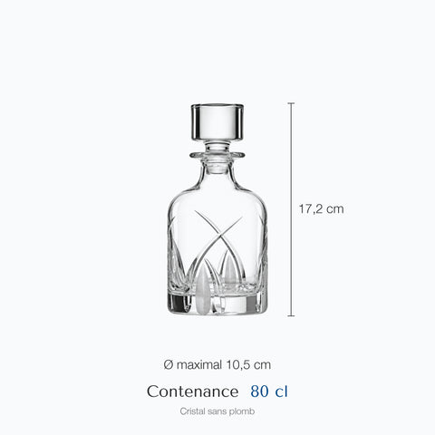 Dimensions : Carafe Art Déco Garçonne (hauteur 17,2 cm, diamètre 10,5 cm, contenance 80 cl)