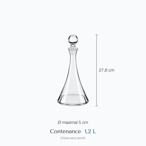 Dimensions : Carafe à Vin avec Bouchon Verre Gloria (hauteur 27,8 cm, diamètre 5 cm, contenance 1,2 L)