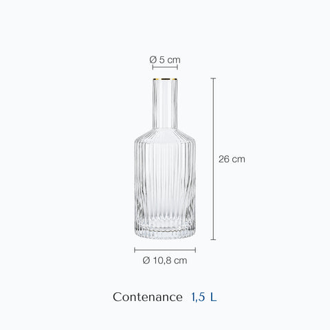 Dimensions : Carafe Bouteille en Verre Silvano (hauteur 26 cm, diamètre 5 cm, contenance 1,5 L)