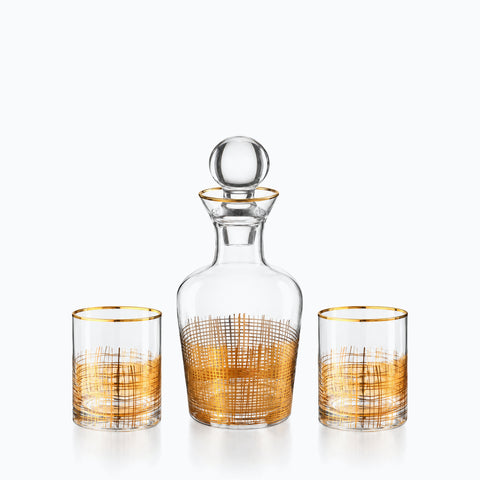 Carafe Décor Or, modèle 1 carafe + 2 verres, sur fond blanc