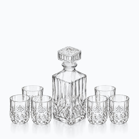 Carafe et Verres Whisky Ambrosio, sur fond blanc