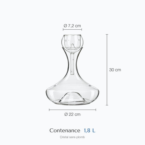 Dimensions : Carafe Aération Scherzo (hauteur 30 cm, diamètre 7,2 cm, contenance 1,8 L)