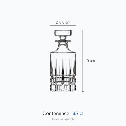Dimensions : Carafe à Spiritueux Carré Linteau (hauteur 19 cm, diamètre 8,8 cm, contenance 85 cl)
