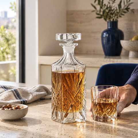 Carafe à Whisky Cristal Gravée Velaro, en service