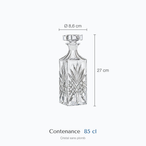 Dimensions : Carafe à Whisky Cristal Gravée Velaro (hauteur 27 cm, diamètre 8,6 cm, contenance 85 cl)