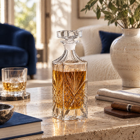 Carafe à Whisky Cristal Gravée Velaro, mise en situation à table
