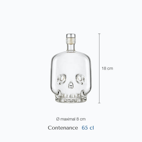 Dimensions : Carafe à Whisky Tête de Mort Memento Mori (hauteur 18 cm, diamètre 8 cm, contenance 65 cl)