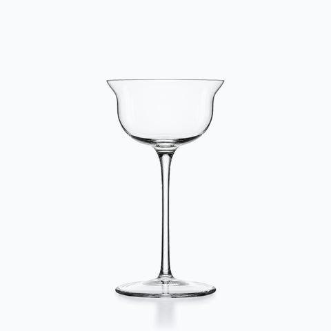 Coupe à champagne tulipe en cristal, calice arrondi sur jambe fine et pied plat