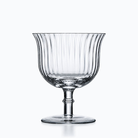 Coupe à cocktail côtelée pied court en verre transparent, jambe trapue à anneau