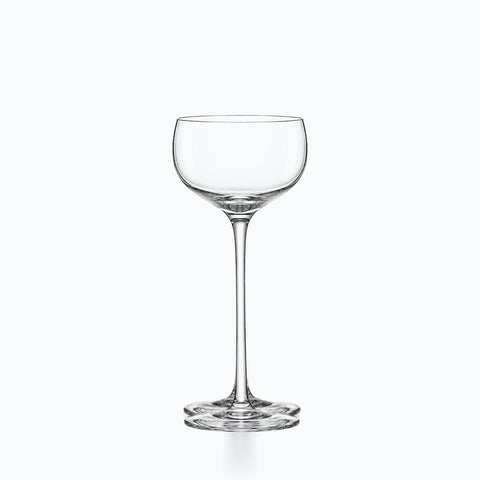 Coupe à cocktail tige fuselée en cristal incolore, bol hémisphérique et longue tige fine
