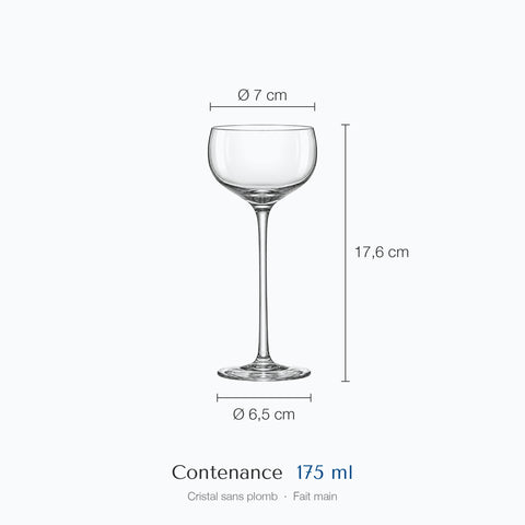 Coupe à cocktail Nacelle cotée : hauteur 17,6 cm, diamètre du haut 7 cm, de la base 6,5 cm, contenance 17,5 cl