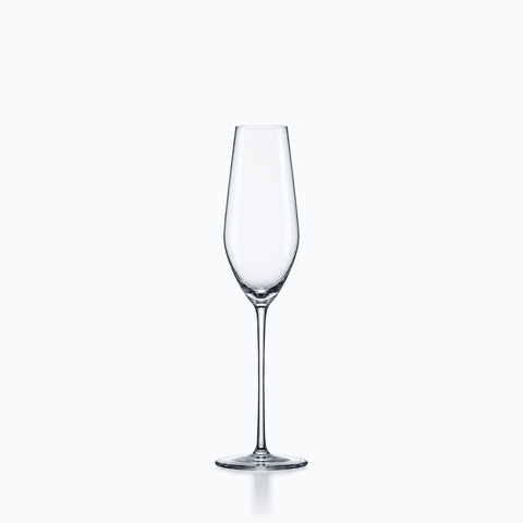 Flûte à champagne 22 cl en verre transparent, calice étroit, jambe fine, base ronde