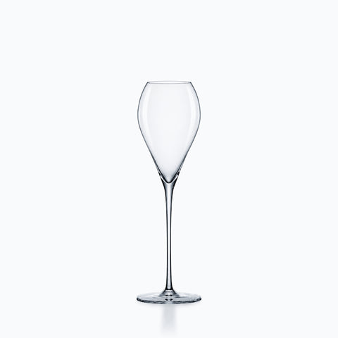 Flûte à champagne tulipe en cristal transparent, calice conique, tige fine et pied rond