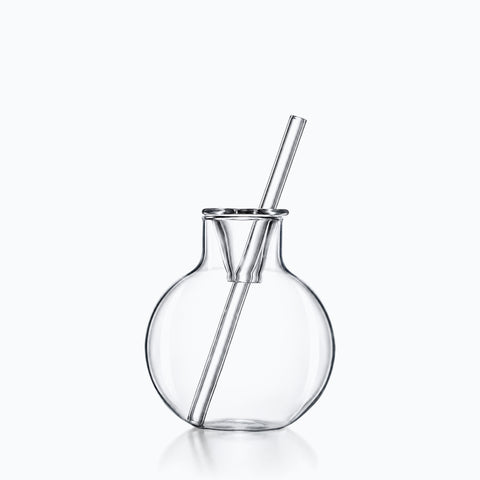 Gobelet en verre avec paille, sphère transparente, col étroit, paille de verre en biais