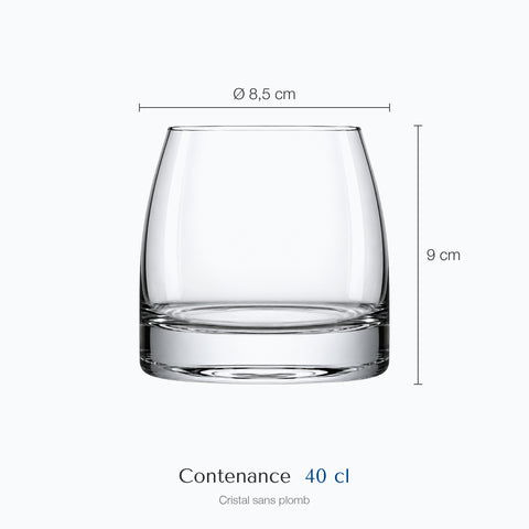 Dimensions : Grand Verre à Cognac (hauteur 9 cm, diamètre 8,5 cm, contenance 40 cl)