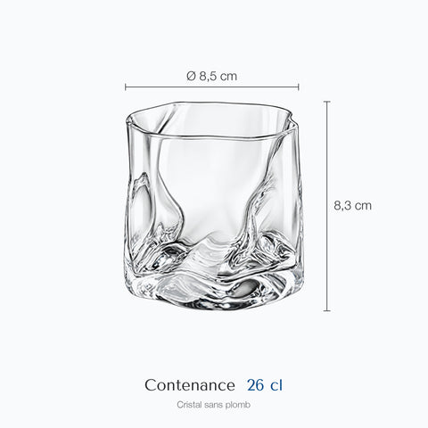 Dimensions : Joli Verre à Whisky (hauteur 8,3 cm, diamètre 8,5 cm, contenance 26 cl)