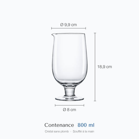 Mixing glass à martini Lanterne avec ses cotes : hauteur 18,9 cm, diamètre du haut 9,9 cm, diamètre de la base 8 cm