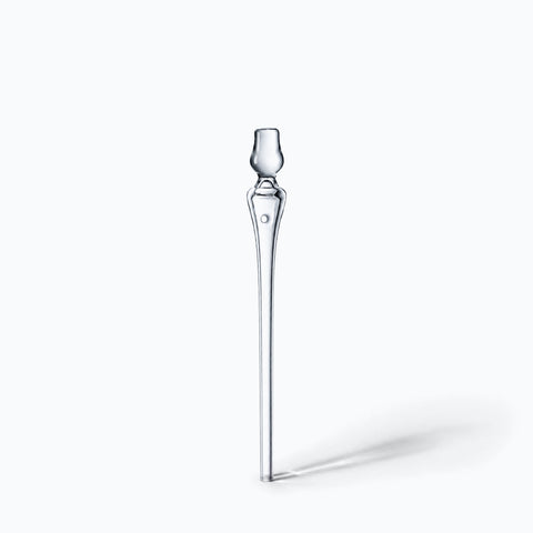 Pipette en verre Clochette seule sur fond blanc, ombre portée