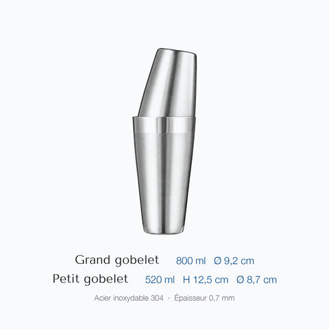 Cotes du shaker Serti, grand gobelet 800 ml, diamètre 9,2 cm, petit gobelet 520 ml, hauteur 12,5 cm, diamètre 8,7 cm