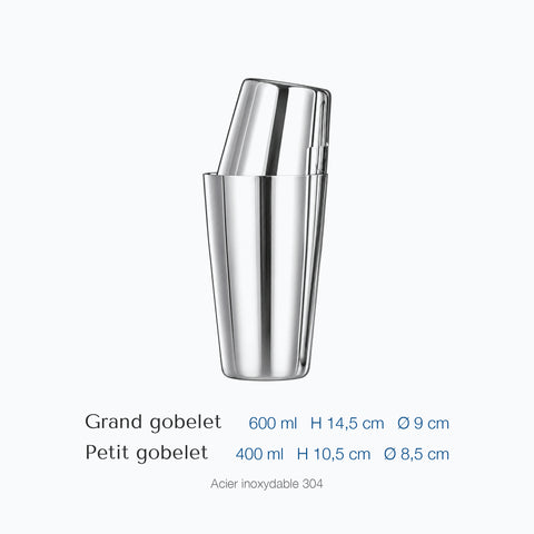 Cotes du shaker Paume, grand gobelet 600 ml, hauteur 14,5 cm, diamètre 9 cm, petit gobelet 400 ml, hauteur 10,5 cm, diamètre 8,5 cm