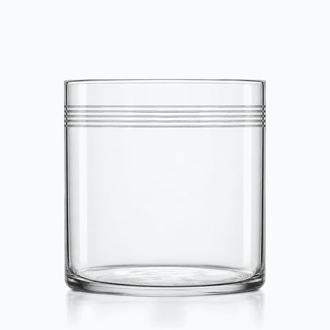 Tumbler à filets gravés en cristal transparent, paroi droite, frise sous le buvant