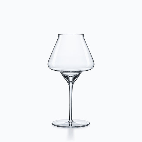 Verre à armagnac en cristal transparent, calice conique à panse ronde et longue tige
