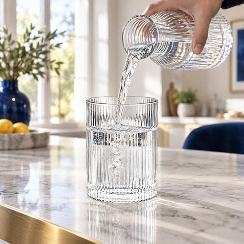 Verre à Eau Strié, en service