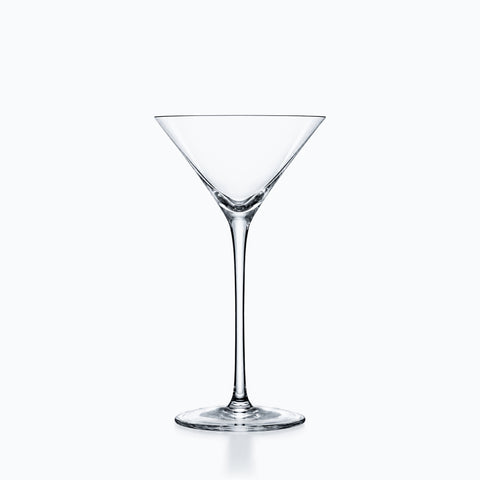 Verre à martini pied haut en cristal transparent, cône droit et longue jambe fine