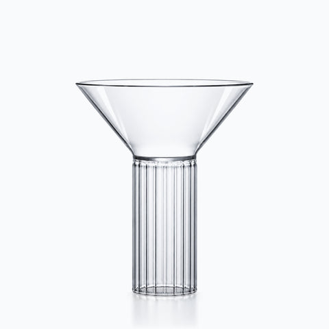 Verre à martini sans pied transparent, coupe conique sur fût à cannelures verticales