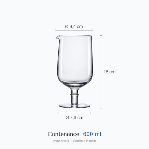 Cotes du verre à mélange à pied Balustre : hauteur 18 cm, diamètre 9,4 cm en haut et 7,9 cm à la base, contenance 60 cl