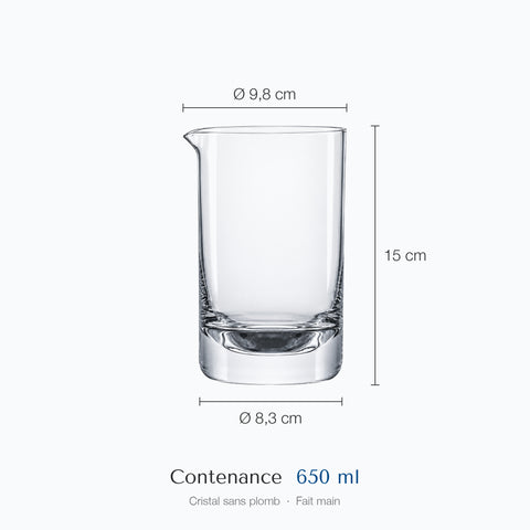 Cotes du verre à mélange lisse Remous : hauteur 15 cm, diamètre 9,8 cm en haut et 8,3 cm à la base, contenance 65 cl