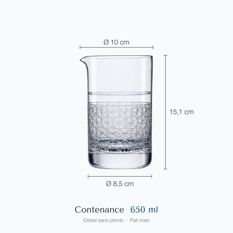 Cotes du verre à mélange Résille : hauteur 15,1 cm, diamètre 10 cm en haut et 8,5 cm à la base, contenance 65 cl