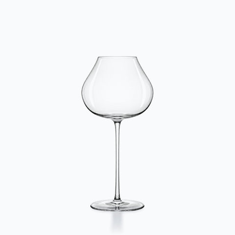 Verre à pied ballon en cristal lisse, calice renflé sur jambe fine et haute
