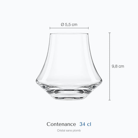 Dimensions : Verre à Rhum Design (hauteur 9,8 cm, diamètre 5,5 cm, contenance 34 cl)