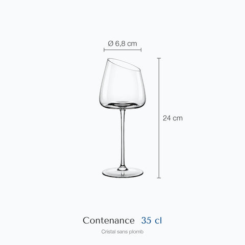 Dimensions : Verre à Vin Design (hauteur 24 cm, diamètre 6,8 cm, contenance 35 cl)