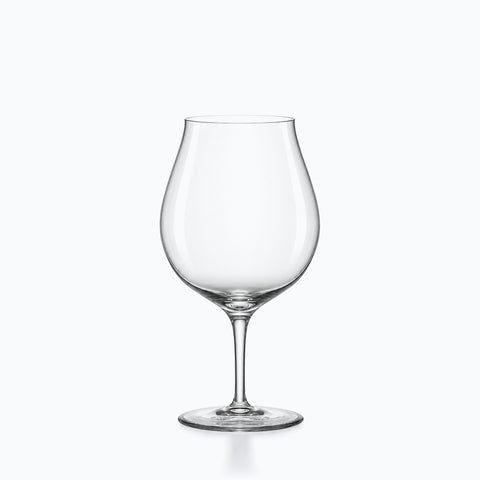verre à vin pied bas en cristal transparent, calice tulipe ventru sur jambe courte