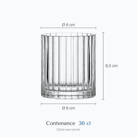 Dimensions : Verre à Whisky Ancien (hauteur 8,5 cm, diamètre 8 cm, contenance 30 cl)