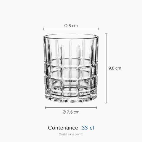 Dimensions : Verre à Whisky Carrelé (hauteur 9,8 cm, diamètre 8 cm, contenance 33 cl)