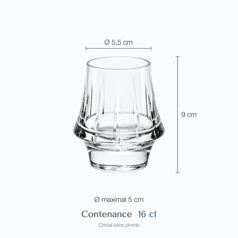 Dimensions : Verre à Whisky Chic · Sillon (hauteur 9 cm, diamètre 5 cm, contenance 16 cl)