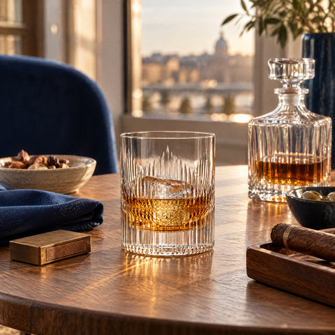 Verre à Whisky Cristal Design Edo Kiriko, mise en situation à table