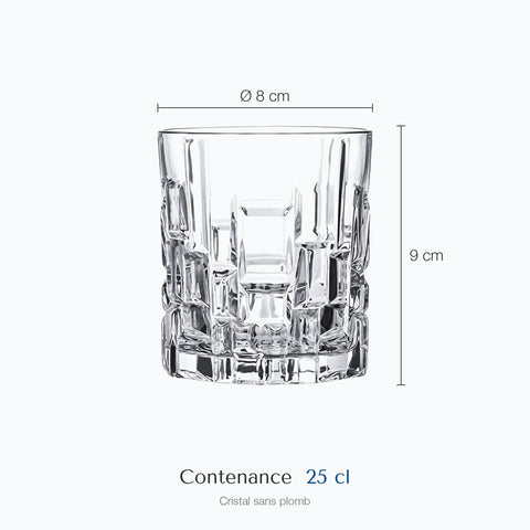 Dimensions : Verre à Whisky Design (hauteur 9 cm, diamètre 8 cm, contenance 25 cl)