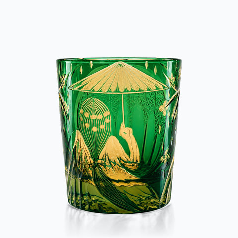 Verre à Whisky Edo Kiriko Geisha · Yuki, couleur geisha ambre verte, sur fond blanc