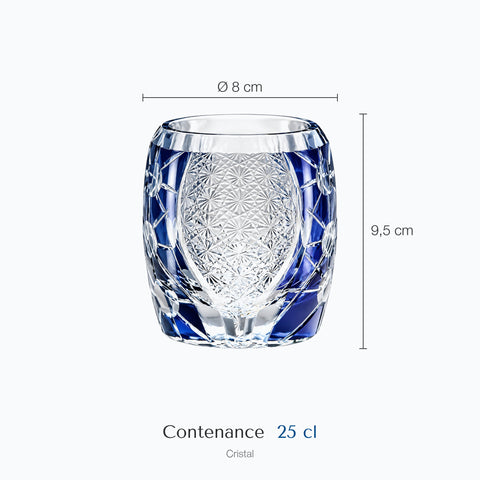 Dimensions : Verre à Whisky Cristal Edo Kiriko (hauteur 9,5 cm, diamètre 8 cm, contenance 25 cl)
