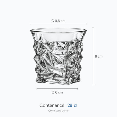 Dimensions : Verre à Whisky Glacier (hauteur 9 cm, diamètre 9,6 cm, contenance 28 cl)