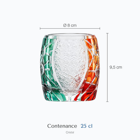 Dimensions : Verre à Whisky Cristal Gravé Edo Kiriko (hauteur 9,5 cm, diamètre 8 cm, contenance 25 cl)