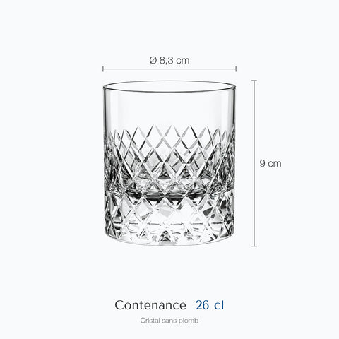 Dimensions : Verre à Whisky Gravure (hauteur 9 cm, diamètre 8,3 cm, contenance 26 cl)